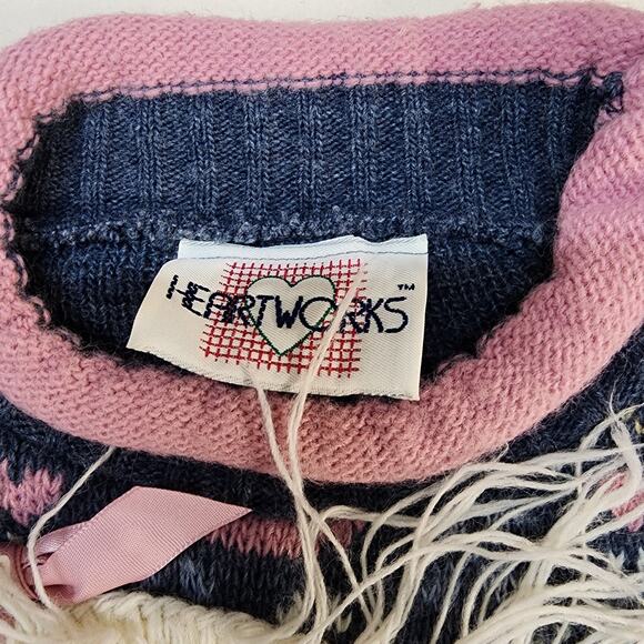 Vintage Heartworks 3D Knit Sweater Girls 4T Dog Hearts Roll Neck Twee Retro 80s - Picture 11 of 11